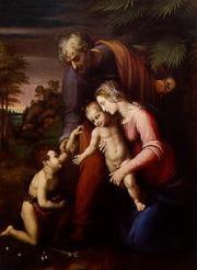 Raffaello Santi: The Holy Family with little Johannes. - A Szent Család a kis Jánossal